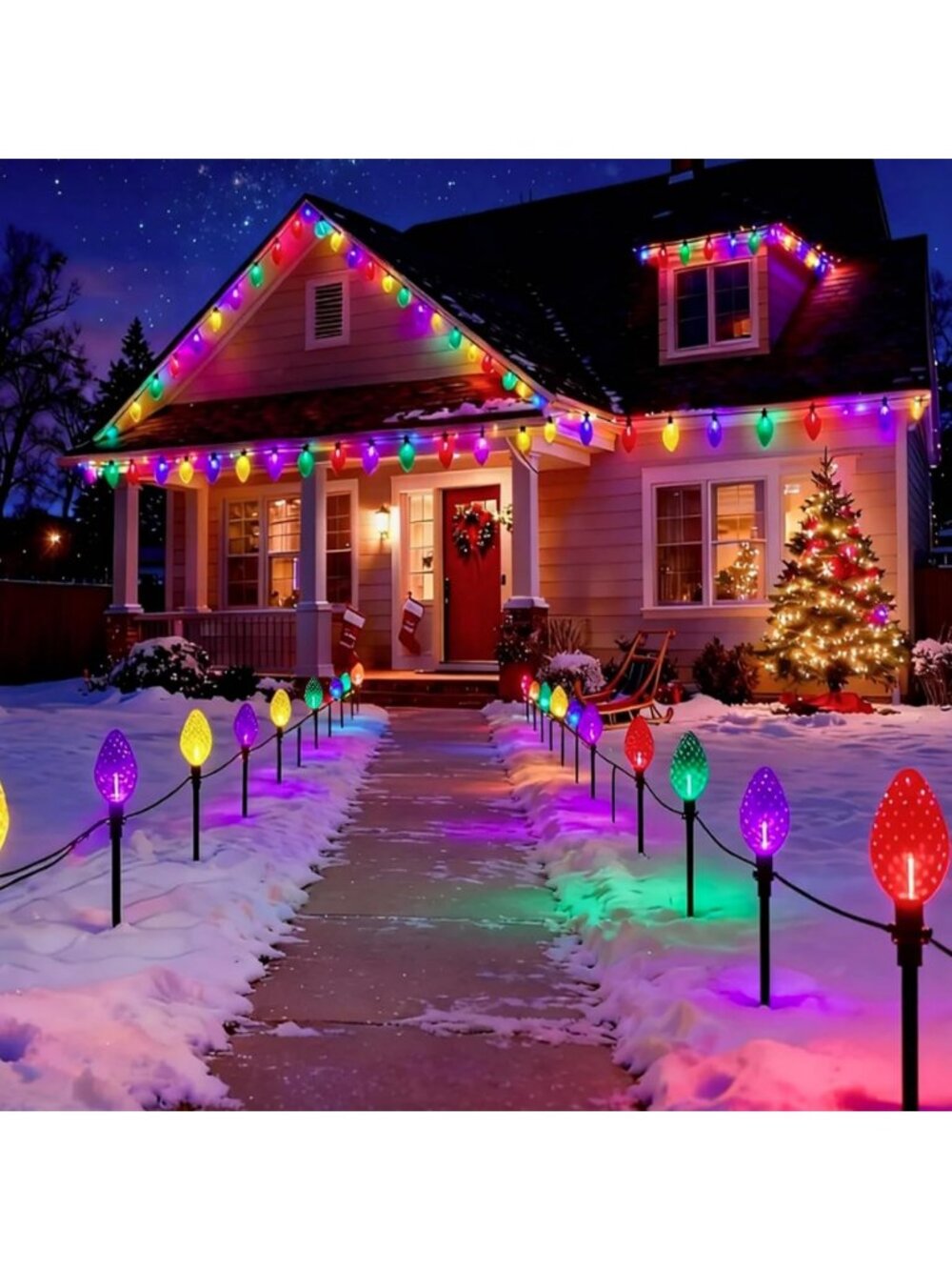 23Ft Waterproof Outdoor String Lights with 12 Jumbo Multicolor C9 Bulbs for Yard
